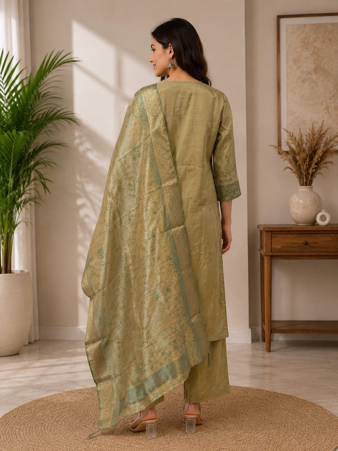 Green Silk Kurta Set