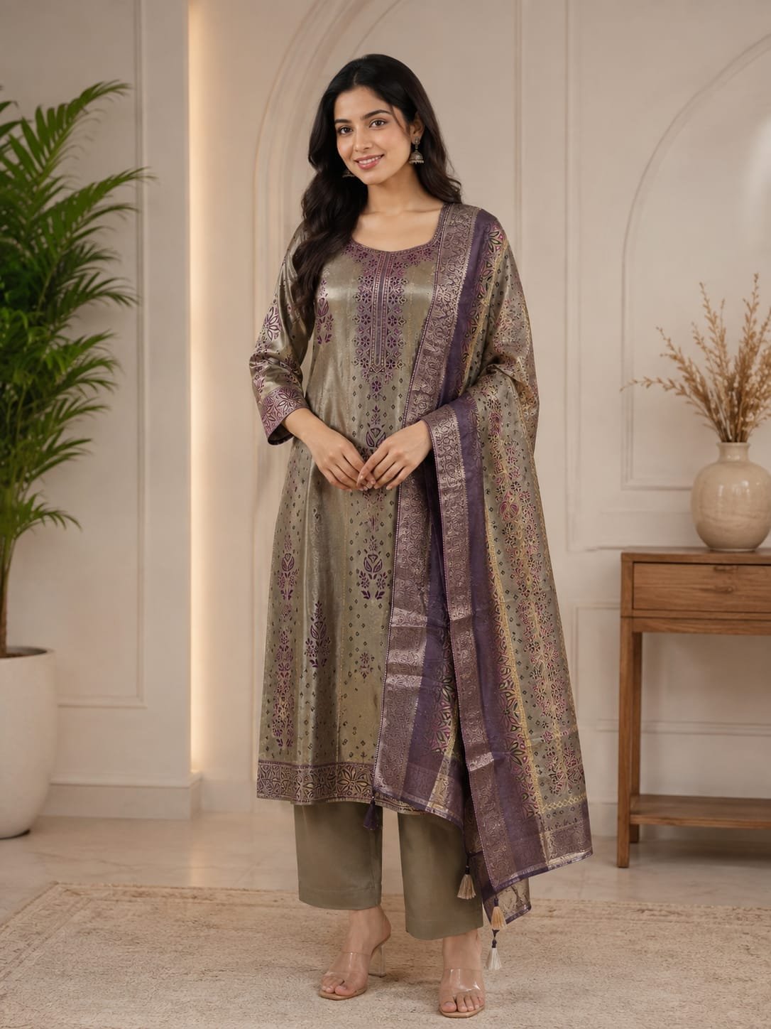 Brown Silk Kurta Set