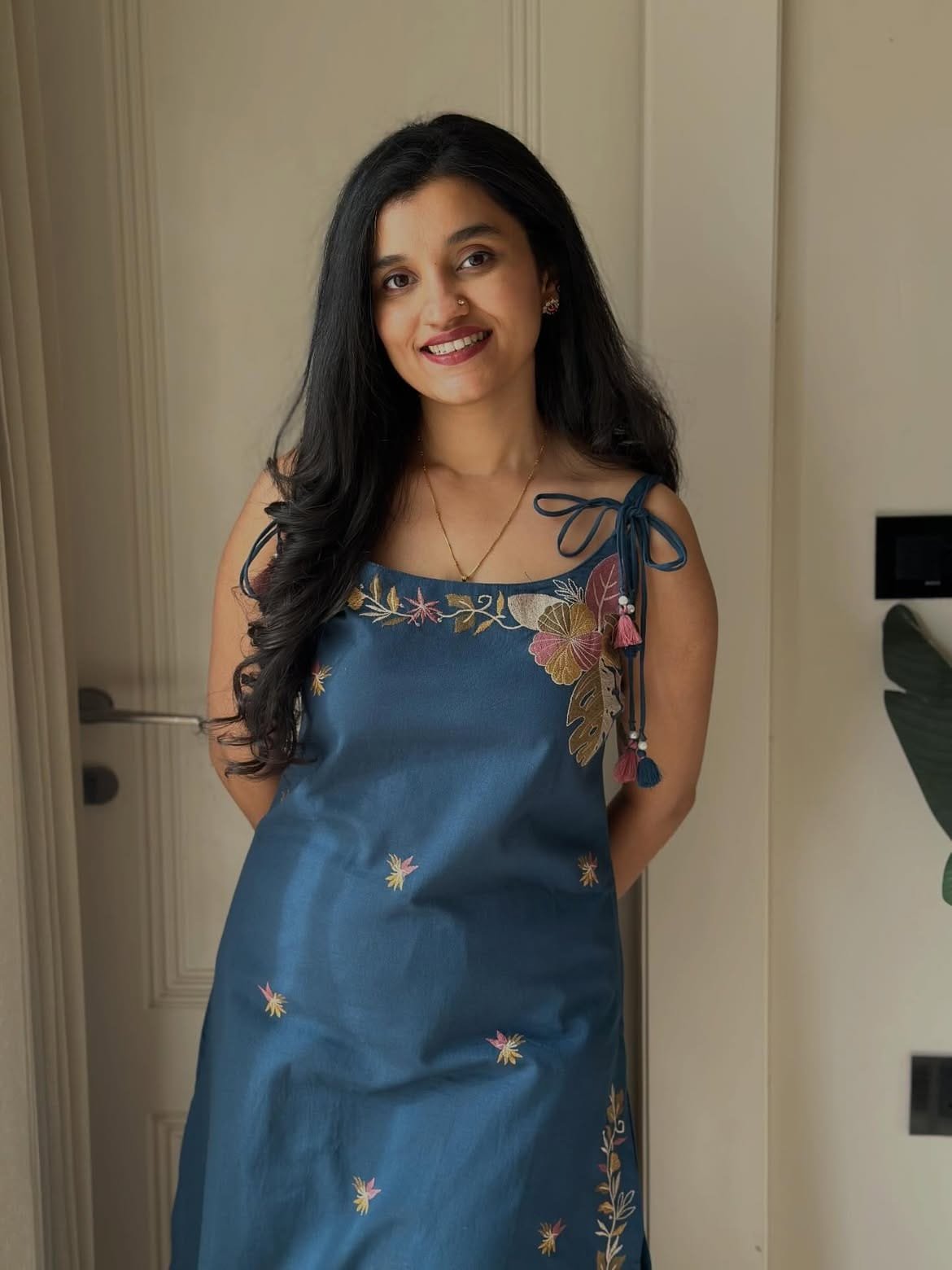 Blue Embroidered Strap Kurta Set