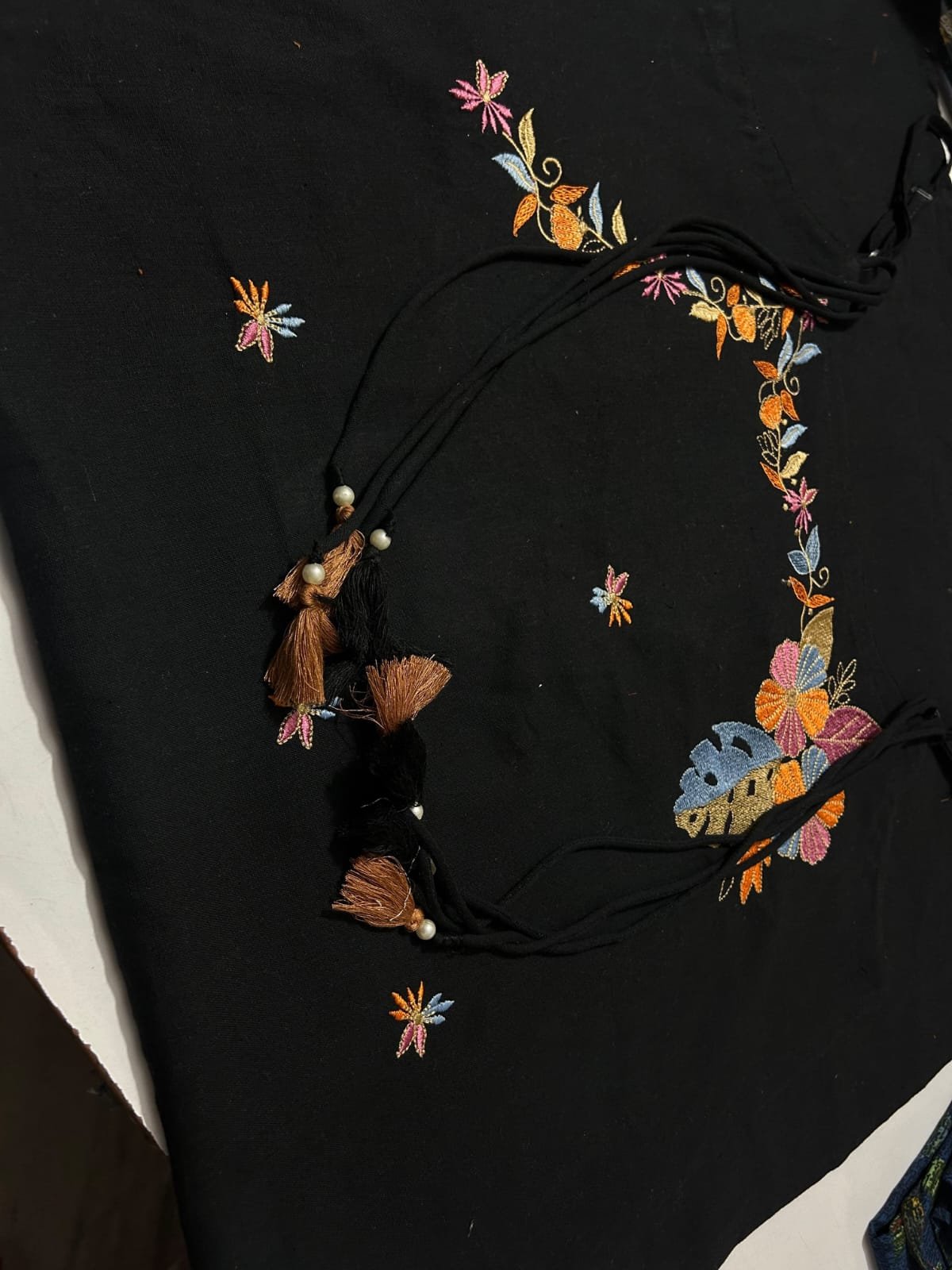 Black Embroidered Strap Kurta Set