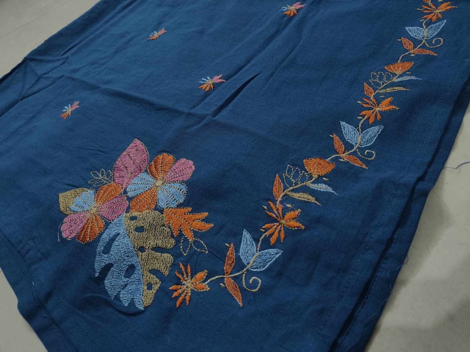 Blue Embroidered Strap Kurta Set