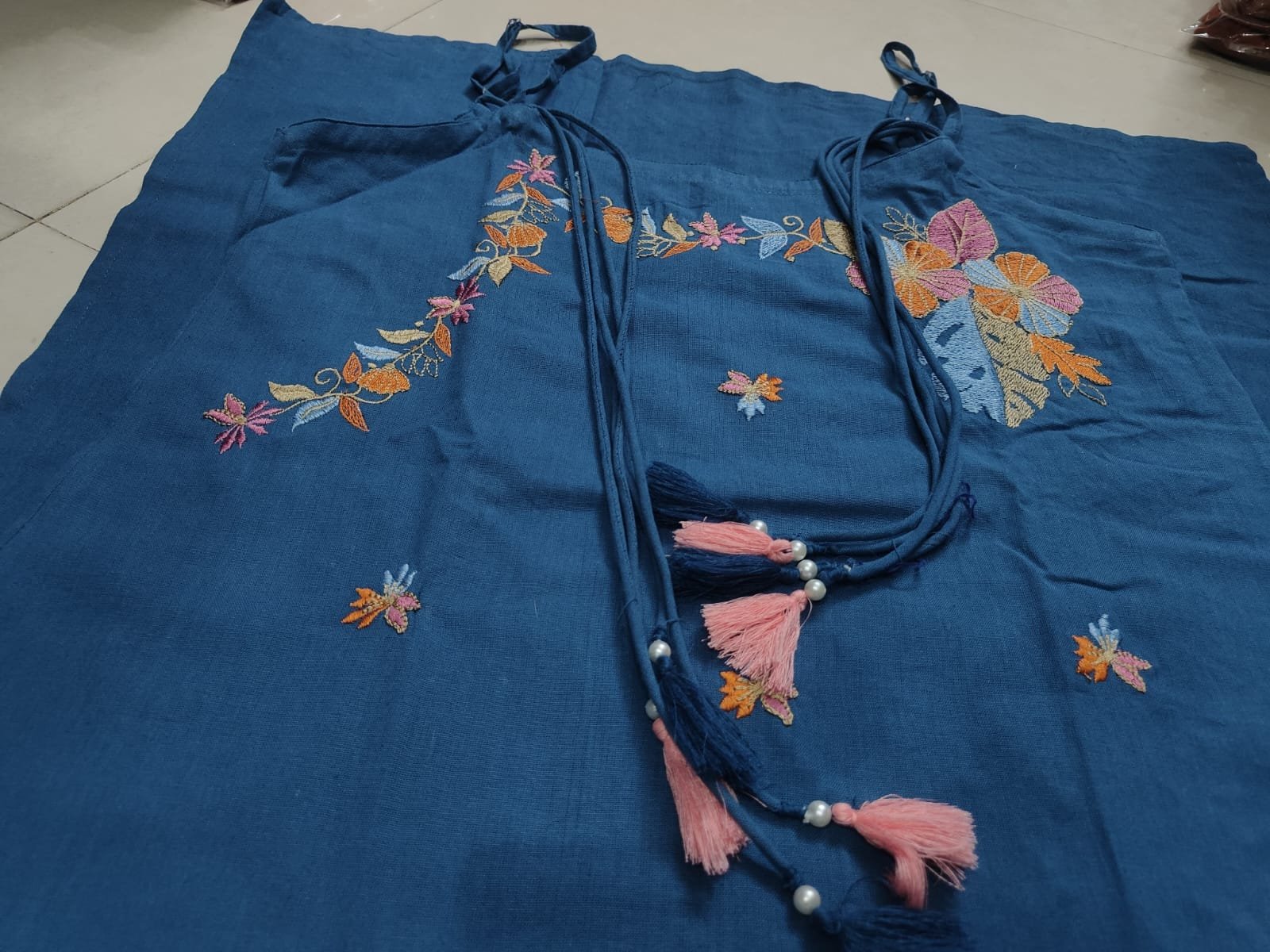 Blue Embroidered Strap Kurta Set